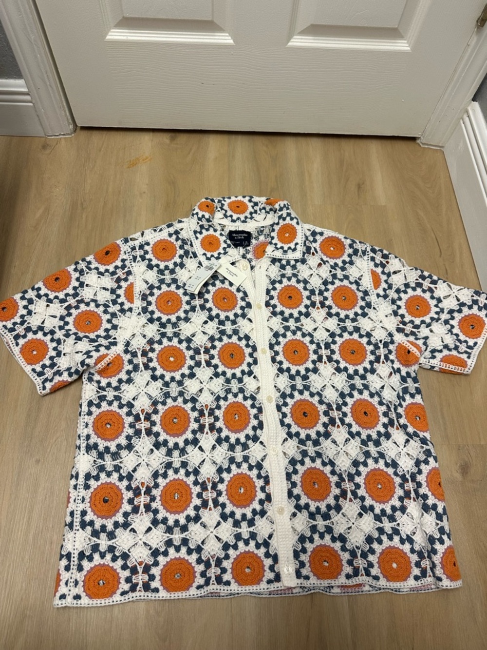 Abercrombie & Fitch buttonthrough circle summer crochet knit polo Men’s XL